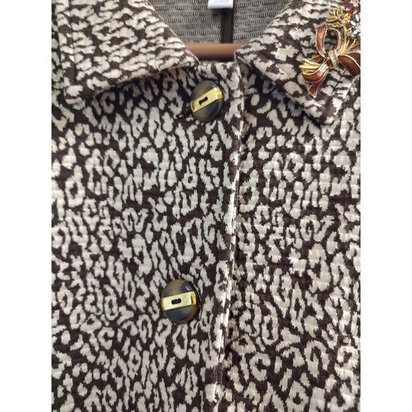 Charter Club Brown Cream Leopard Print Dress Jacket XL w/ Vintage Floral Brooch - Picture 9 of 16